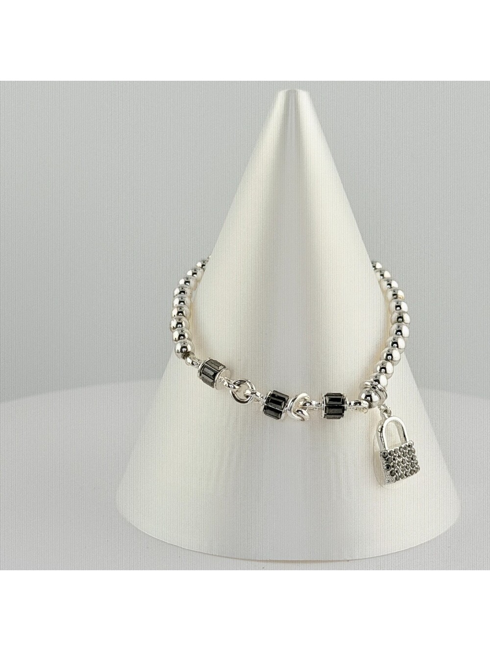 Bomb Party Single Stack Lock Charm Bracelet - on Silver Plating #165